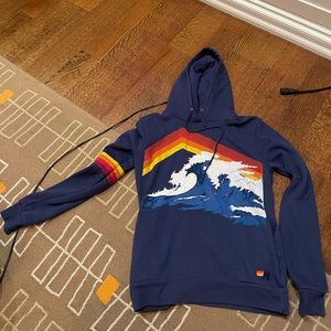 Aviator Nation Navy Mountain Wave Pullover Hoodie Sweater